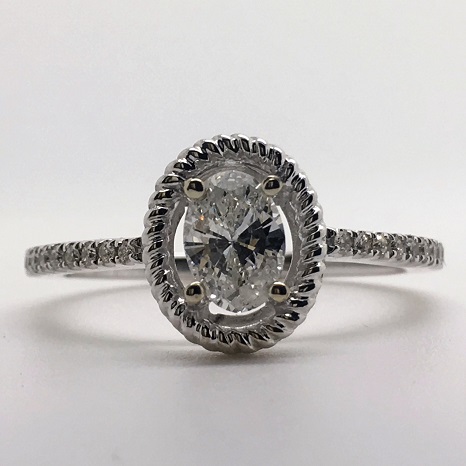 0.59 Carat Oval-Cut Halo Diamond Engagement Ring in 14k White Gold